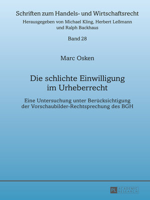 cover image of Die schlichte Einwilligung im Urheberrecht